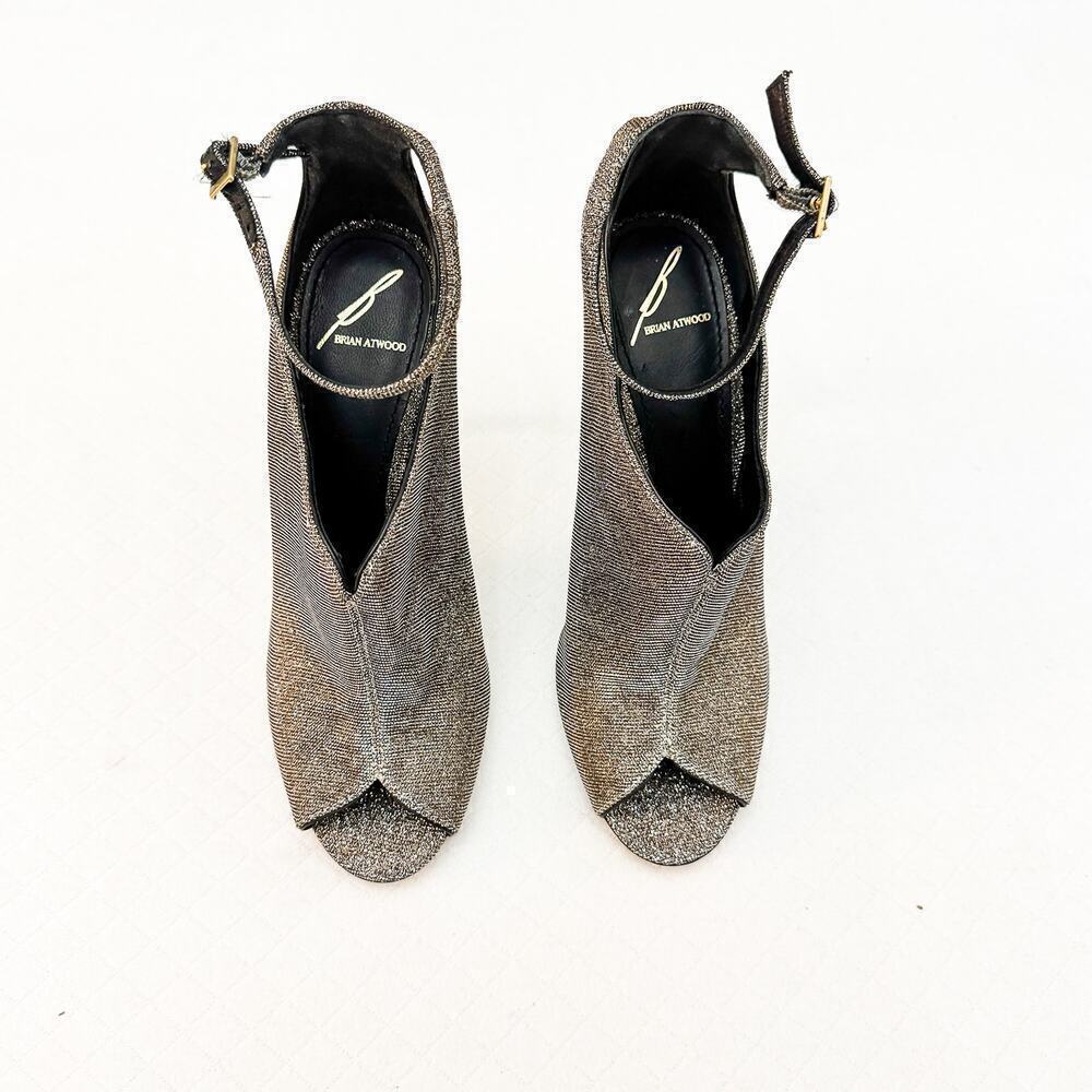 Brian Atwood Glitter Peep Toe Pump Heel Metallic Stiletto Heel Gold Size 7.5